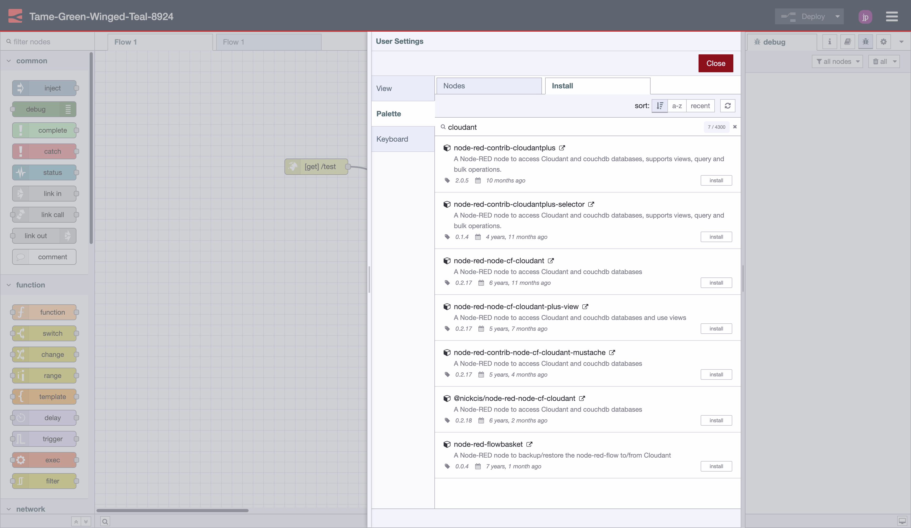 Screenshot of Node-RED's Manage Palette menu Screenshot of Node-RED's Manage Palette menu