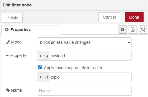 Filter node configuration Filter node configuration