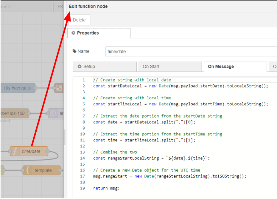 Screenshot of the function node properties tab "Screenshot of the function node properties tab"