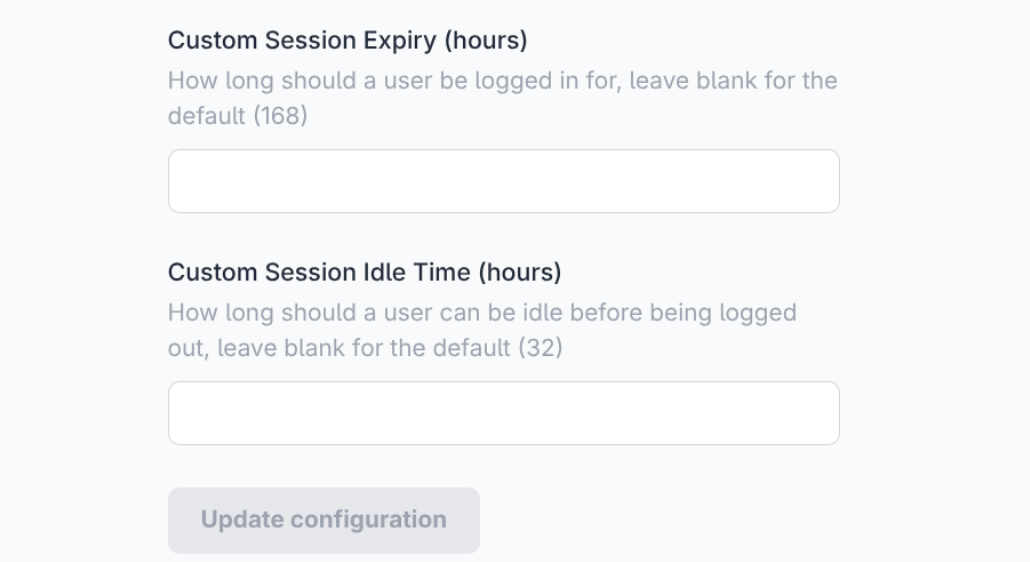 Settings for Custom Session lifetime