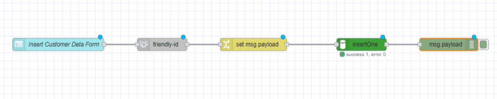 "Screenshot displaying connections of wires in the 'Insert Data into Database' flow"