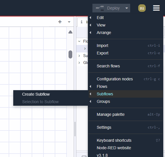 Subflows option of the main menu's options Subflows option of the main menu's options