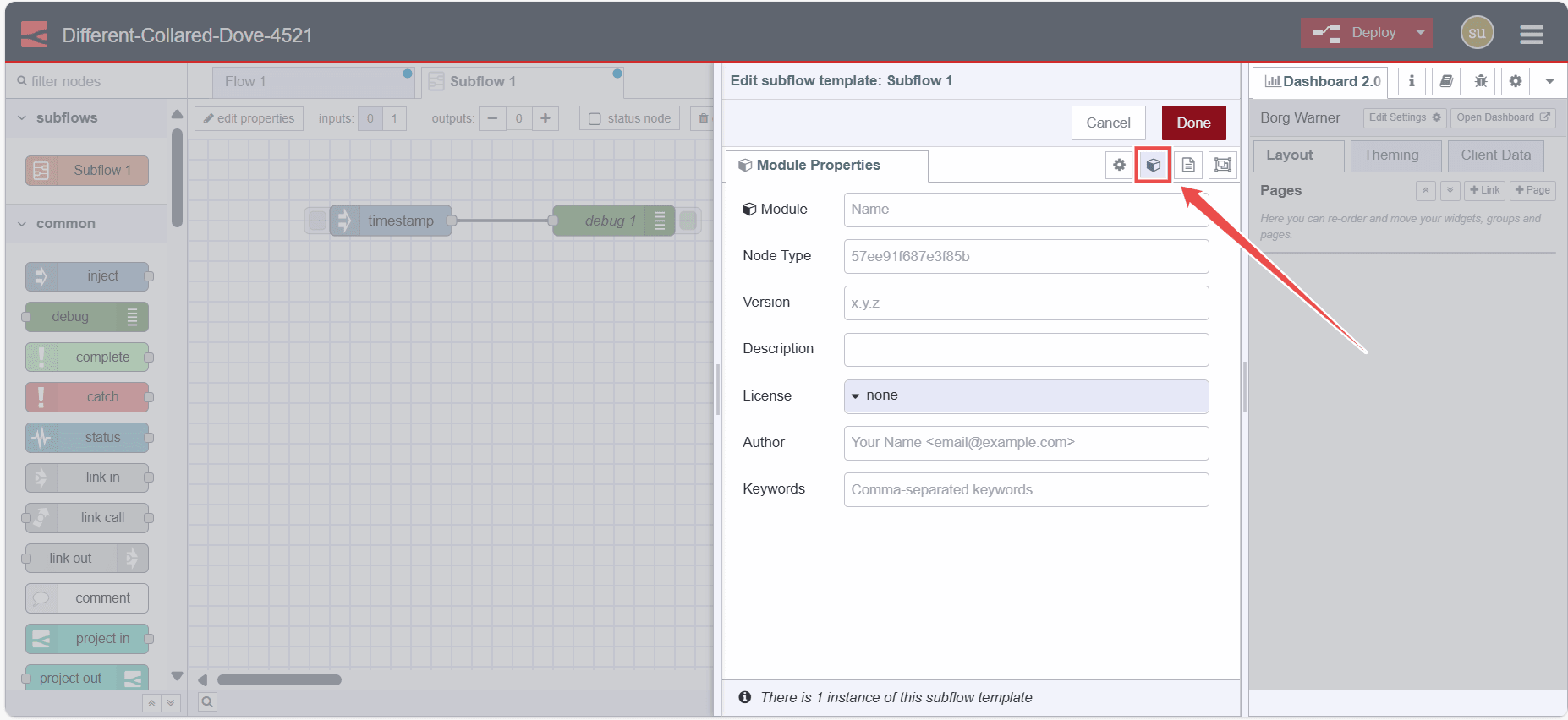 Image showing module tab in the subflow edit dialog Image showing module tab in the subflow edit dialog