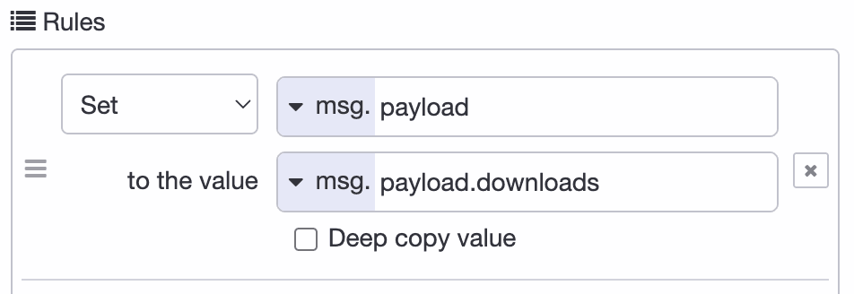 Change node to set the payload Change node to set the payload with downloads