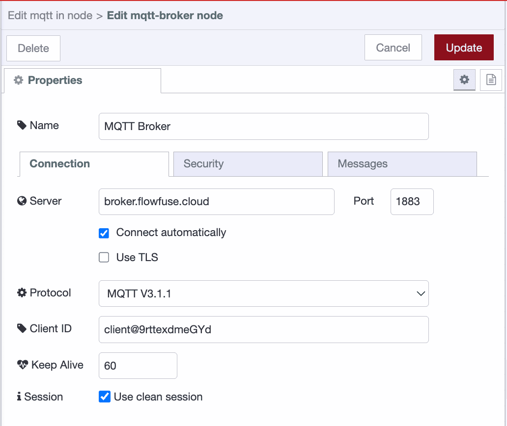 Configuring an MQTT broker in Node-RED